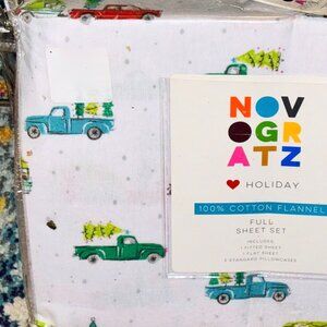 Novogratz FULL SIZE CHRISTMAS TREE Cotton Flannel Sheet Set - TRUCK TREE
